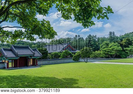 Geumsan, South Korea; July 21, 2020: For Editorial Use Only. Landscape Of Lawn And Buildings Located