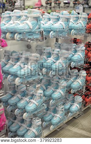 Russia, St. Petersburg 10,12,2014 Children's Inline Skates In The Sports Shop