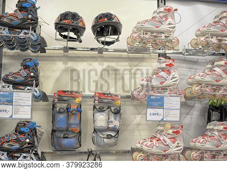 Russia, St. Petersburg 10,12,2014 Children's Inline Skates In The Sports Shop