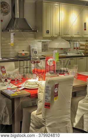Russia, Sankt-petersburg - 26.12.2013: Interior Of Large Ikea Store With A Wide Range Of Products In
