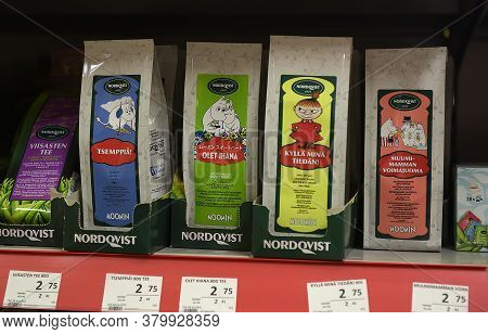 Finland, Imatra 23,12,2016 Packaging Of Tea On The Shelf In The Supermarket