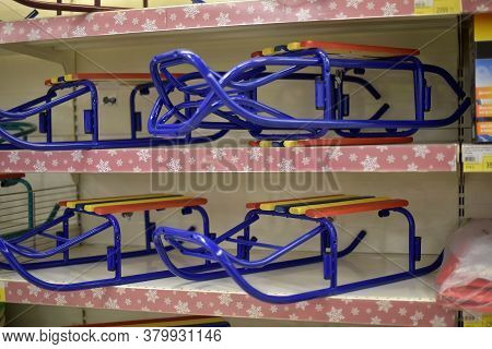 Russia, St. Petersburg 27,12,2015 Sled For Snow Riding In The Store