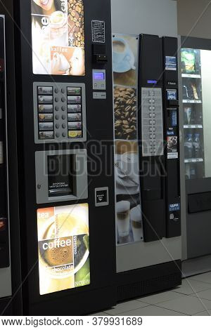Russia, St. Petersburg, 29,10,2016 Vending Machines For Sale Of Coffee In A Shopping Center