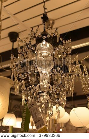 Various Lighting Fixtures, Lamps And Nightlights In The Ikea Store