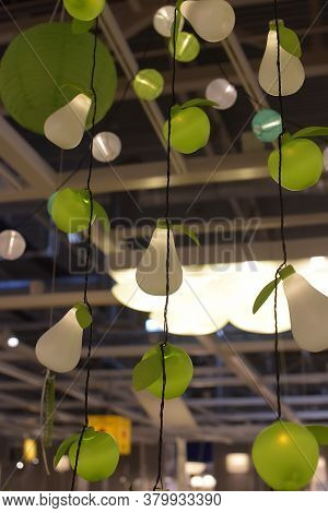 Various Lighting Fixtures, Lamps And Nightlights In The Ikea Store