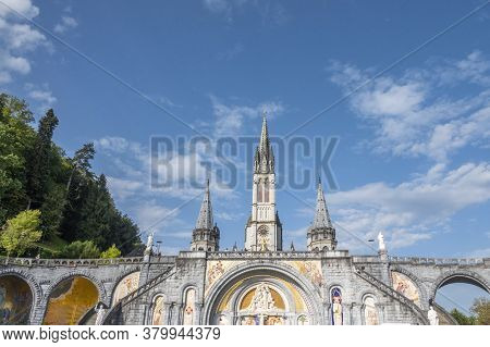 Lourdes, France - September 14 2019: The Sanctuary Of Our Lady Of Lourdes In Lourdes, France