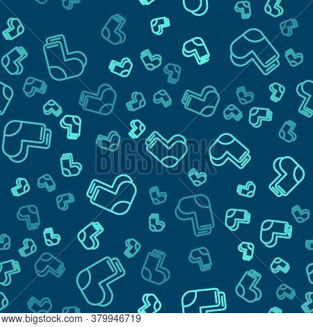 Green Line Valenki Icon Isolated Seamless Pattern On Blue Background. National Russian Winter Footwe