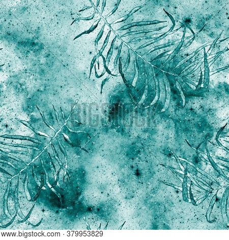 Exotic Seamless Pattern. Turquoise Cosmic Background. Fashion Hand Drawn Texture. Exotic Seamless Pa