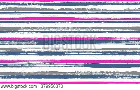 Pain Hand Drawn Straight Lines Vector Seamless Pattern. Abstract Linen Fabric Print Design. Grainy T