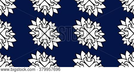 Uzbek Ikat Silk Fabric Pattern, Motif Ethnic Indigo Blue And White Colors. Tite Repit Pattern