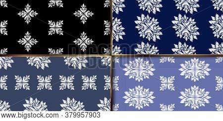 Uzbek Ikat Silk Fabric Pattern, Motif Ethnic Indigo Blue And White Colors. Tite Repit Pattern