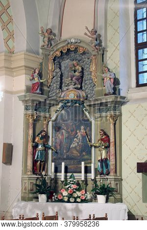 SVETI PETAR OREHOVEC, CROATIA - JUNE 26, 2013: Altar of St. Three Kings at St. Peter's Church in Sveti Petar Orehovec, Croatia