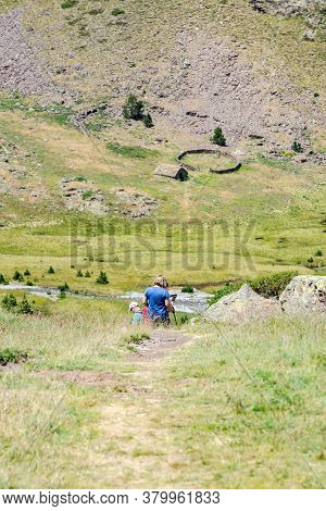 Coma Pedrosa, Andorra : 02 August 2020 : Group Of Tourist In Coma Pedrosa Refuge At 2266 Meters Of A