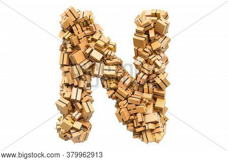 Letter N From Cardboard Boxes. 3d Rendering Isolated On White Background