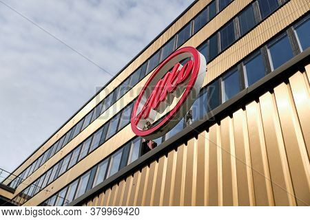 Helsinki, Finland - August 1, 2020: Alko Signboard On The Facade Of The Building. Alko Is The State 