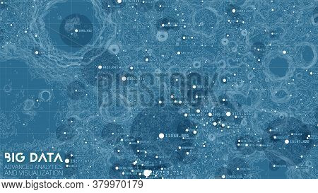 Moon Terrain Big Data Visualization. Space Futuristic Map Infographic. Complex Topographical Data Gr