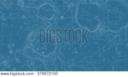 Vector Abstract Moon Relief Map. Generated Conceptual Lunar Elevation Map. Isolines Of Landscape Sur