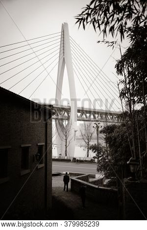 Dongshuimen Bridge viewed from Xiahao Old street in Chongqing, China.