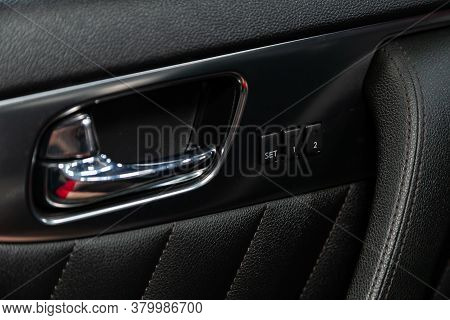 Novosibirsk/ Russia - August 01  2020: Infiniti Fx, Close Up Of A Door Control Panel In A New Modern