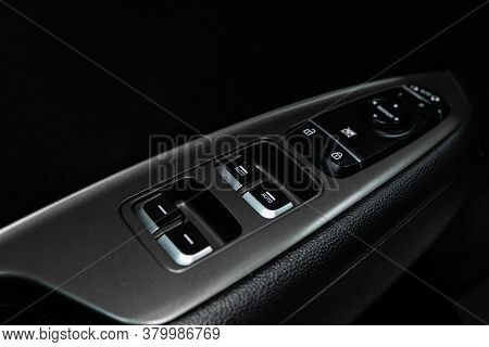 Novosibirsk/ Russia - August 01  2020: Kia Optima, Close Up Of A Door Control Panel In A New Modern 