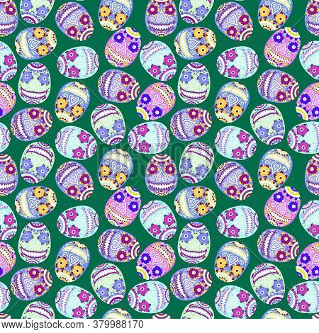 Funny Colorful Sugar Skulls Seamless Pattern Stock Vector Illustration.  Smiling Bold Colors Skull O