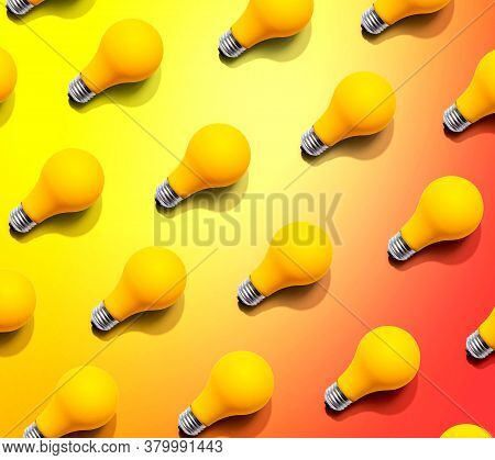 Yellow Light Bulb Pattern With Shadow - Flat Lay