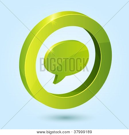Symbole de discours bulle verte isolé sur bleu