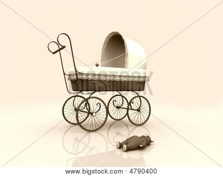 Old Vintage Pram And Teddybear