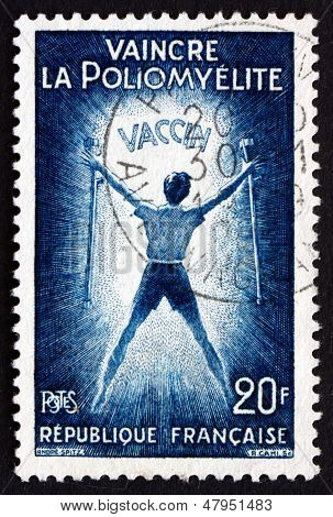 Postage Stamp France 1959 Polio Victim Holding Crutches