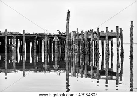 Weathered และสวมใส่การท่าเรือที่อ่าวโบเดกา