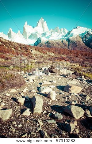 Beautiful Nature Landscape With Mt. Fitz Roy As Seen In Los Glaciares National Park, Patagonia, Arge