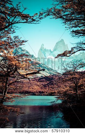 Beautiful Nature Landscape With Mt. Fitz Roy As Seen In Los Glaciares National Park, Patagonia, Arge