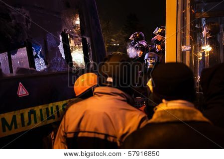 Kiev, Ukraine - January 24, 2014: Mass Anti-government Protests In The Center Of The Ukrainian Capit