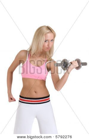 Beautiful woman with iron dumbbell