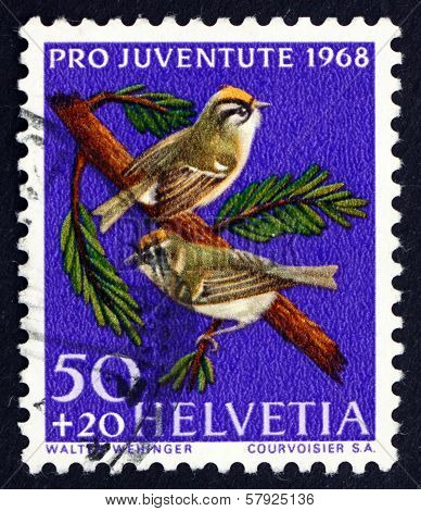 Postage Stamp Switzerland 1968 Common Firecrest, Bird