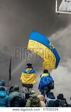 Kiev, Ukraine - January 25, 2014: Mass Anti-government Protests In The Center Of The Ukrainian Capit