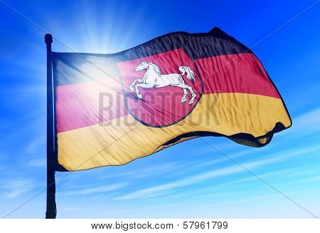 Lower Saxony (GER) flag waving on the wind
