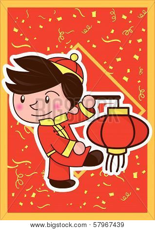 happy lunar new year and the boy cartoon celebration