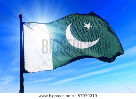 Pakistan flag waving on the wind