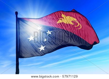 Papua New Guinea flag waving on the wind