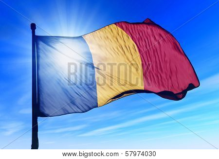 Romania flag waving on the wind
