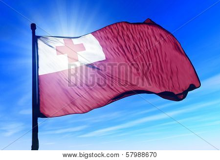 Tonga flag waving on the wind