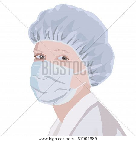 Portrait of a nurse in the mask and cap.