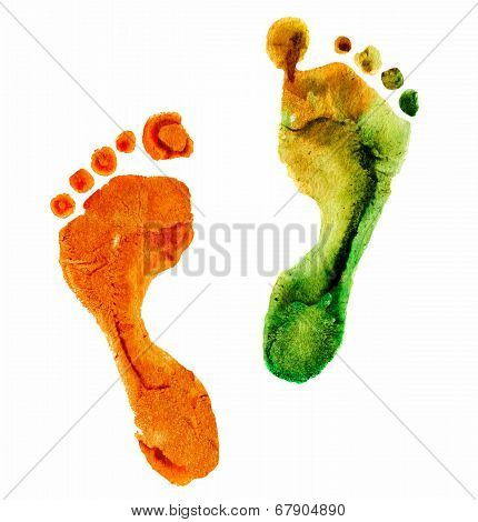 watercolor colorful footprint, on a white background