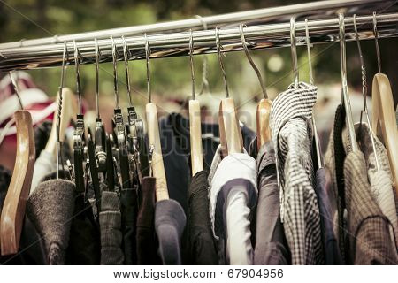 Clothes On A Rack On A Flea Market
