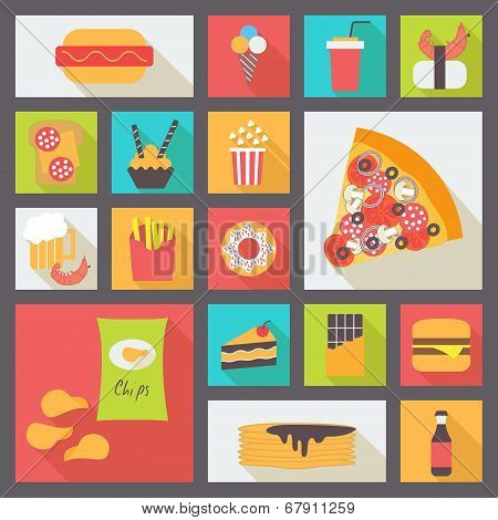 Fast food vector icons set