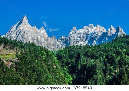 View Of Dru Peak In Chamonix, Alps, France