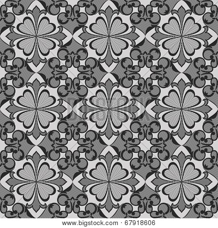 Seamless abstract flower monochrome vector wallpaper.