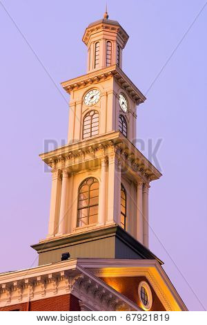 Clock tower in Baltimore downtown in the early winter morning.