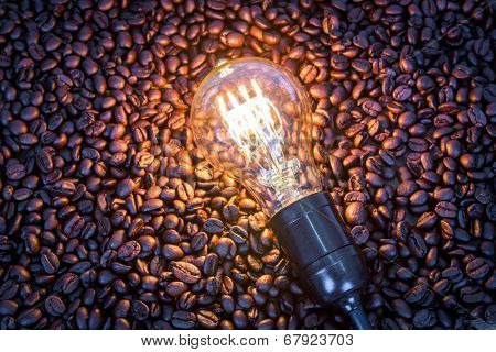 Light bulb on  coffee beans